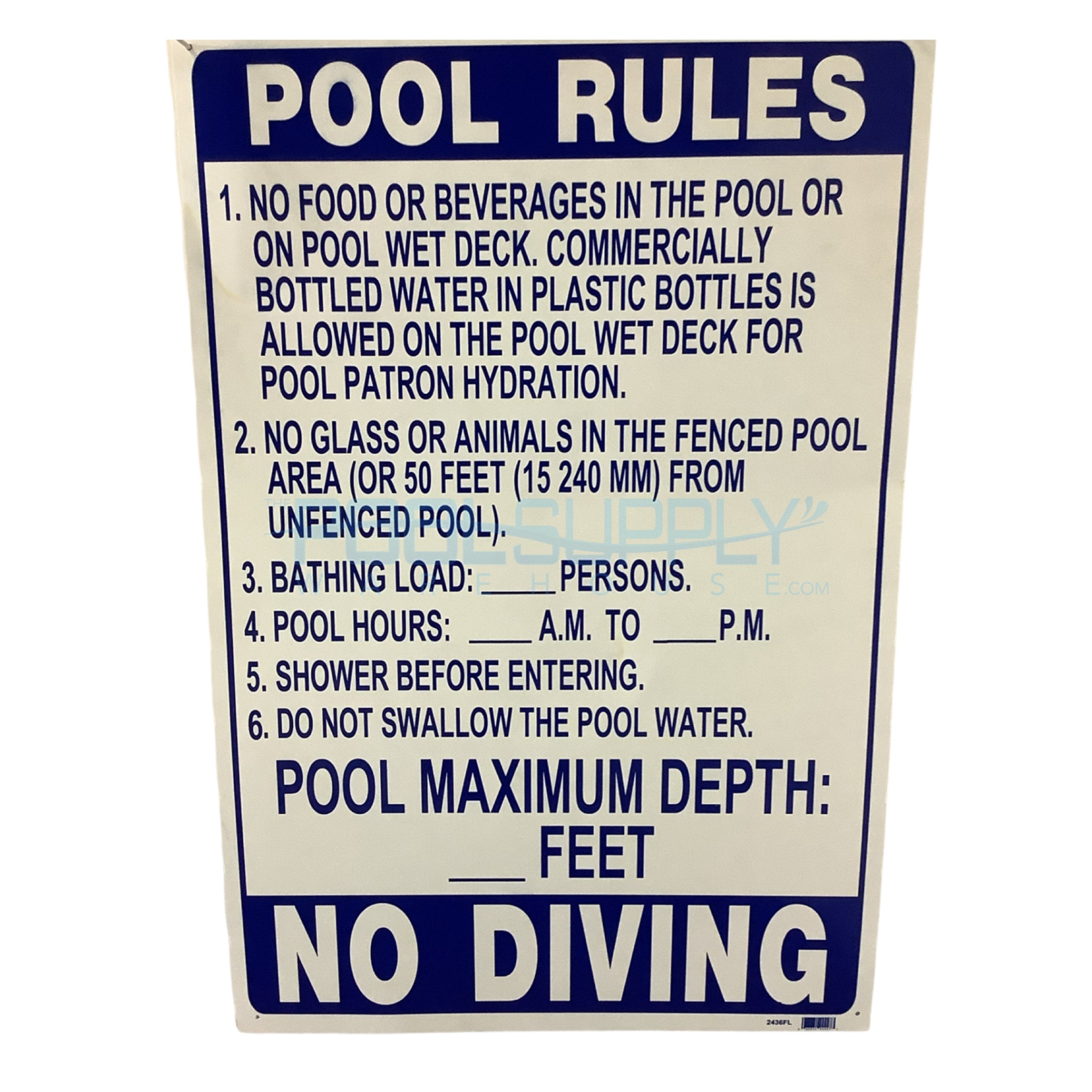 24"X36" Florida Pool Rules Sign - 2436FL - The Pool Supply Warehouse
