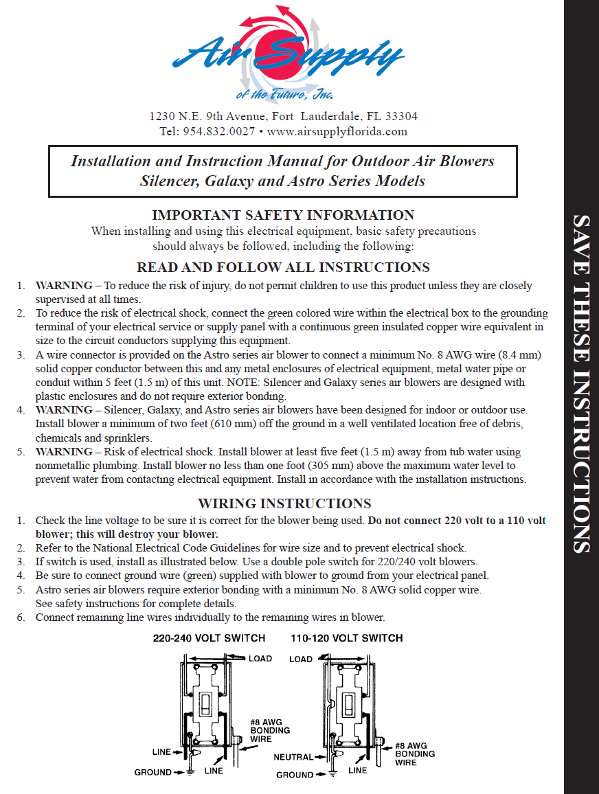 Air Supply Silencer Spa Air Blower PDF Installation Manual