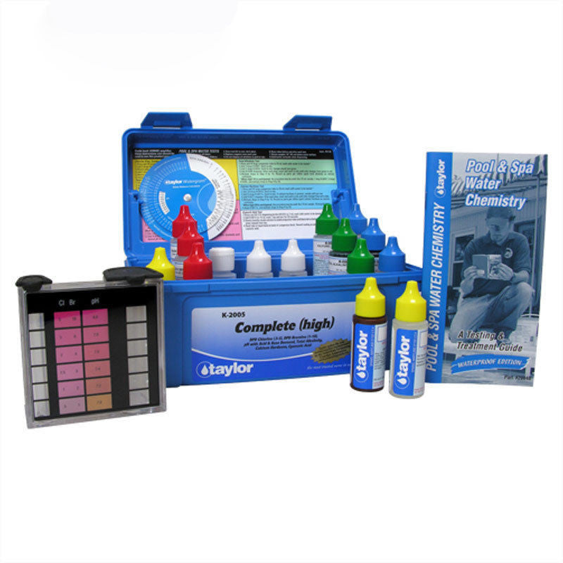 K-2005 Complete kit for Chlorine/Bromine, pH, Alkalinity, Hardness, CYA (DPD–high range) (.75 oz bottles)-The Pool Supply Warehouse