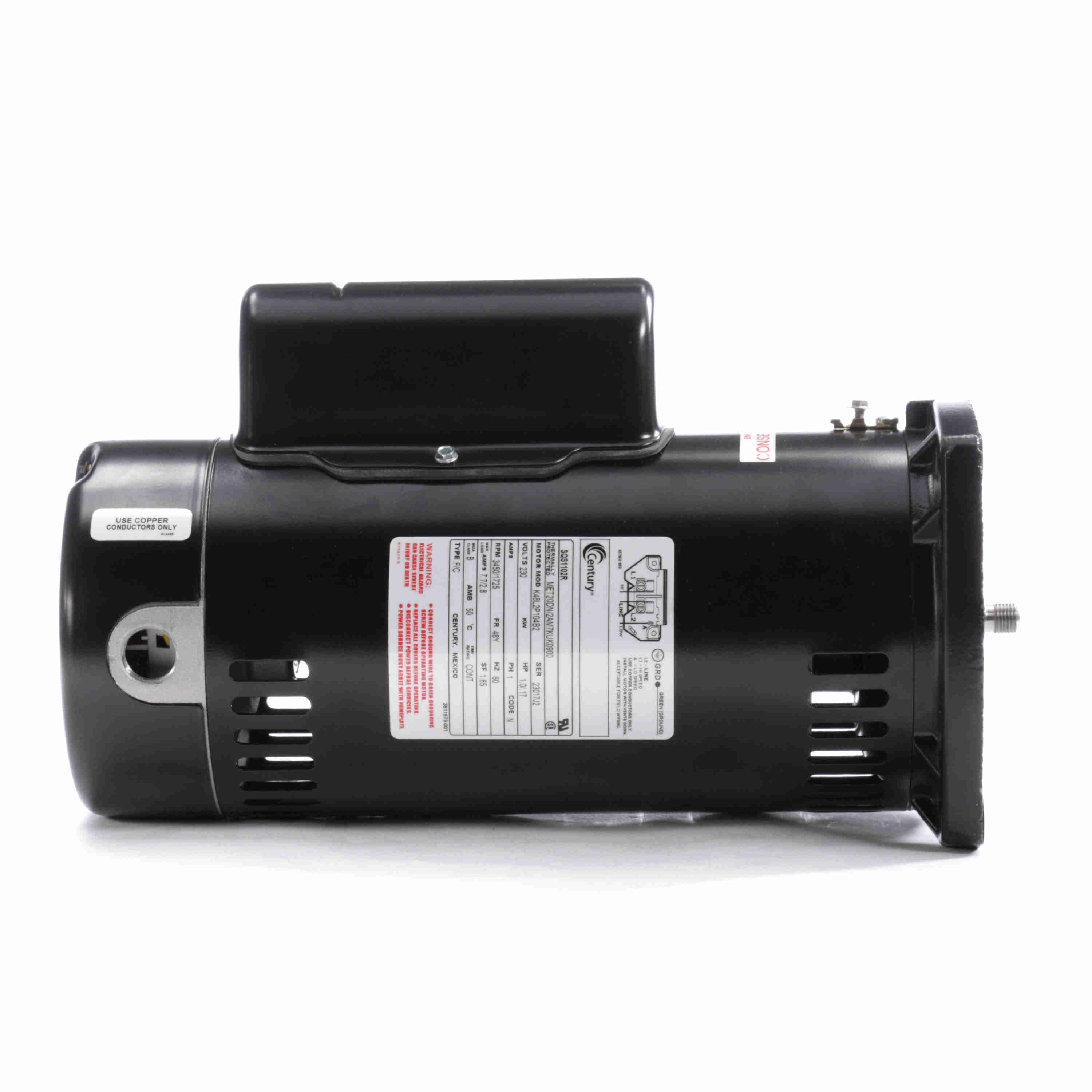 Century 1.0/.17 HP Pool Pump Motor, 1 phase, 3600 RPM, 230 V, 48Y Frame, ODP - SQS1102R