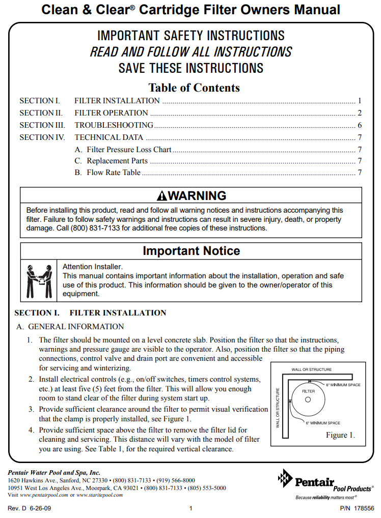 Clean and Clear® Plus Cartridge Filter PDF Owner's Manual