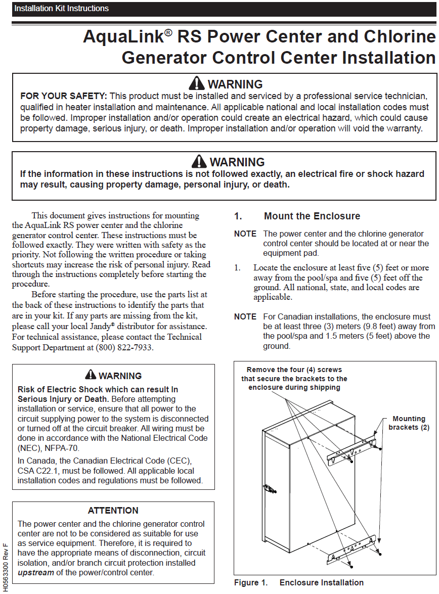 Jandy Foundation Power Center Control Up to 4 Circuits 6612F Installation Manual