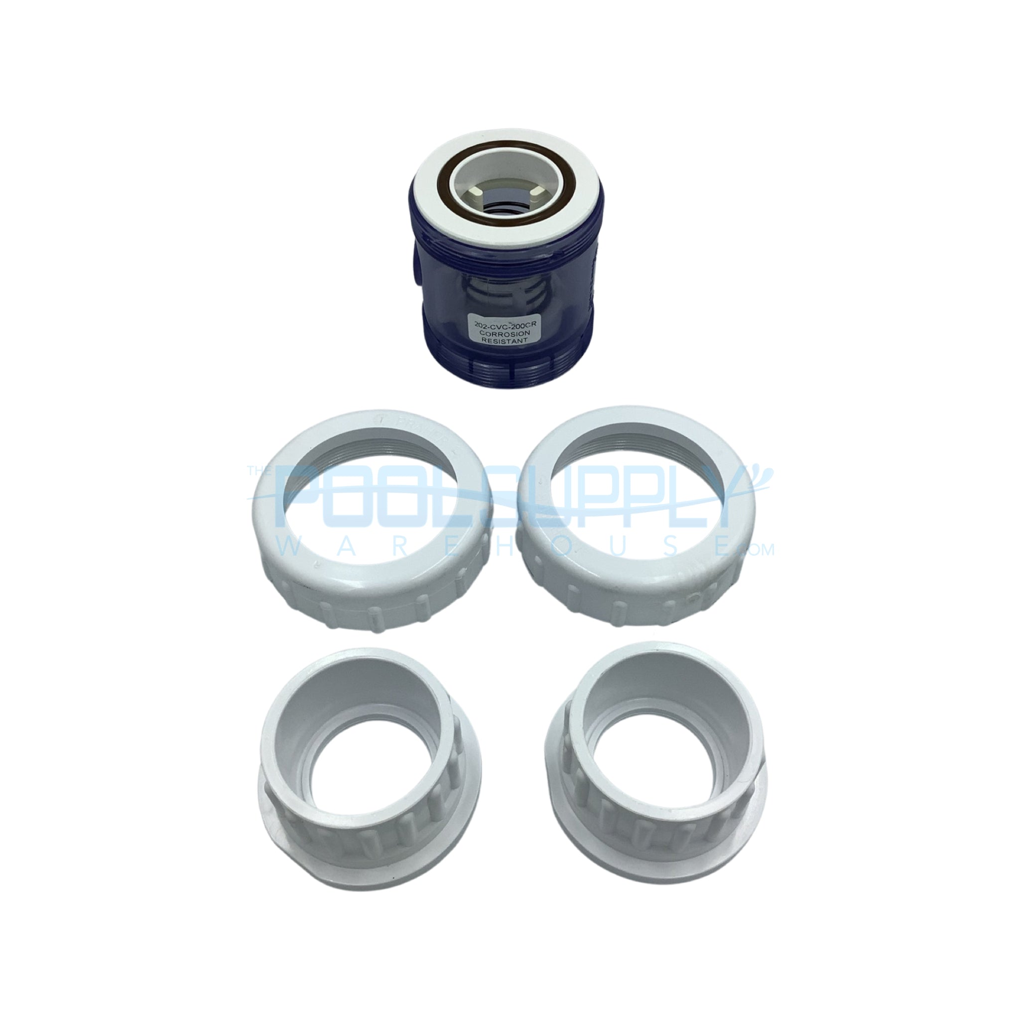 Praher 2" Double Union Clear Spring Check Valve, Clear - 202-CVC-200CR - The Pool Supply Warehouse