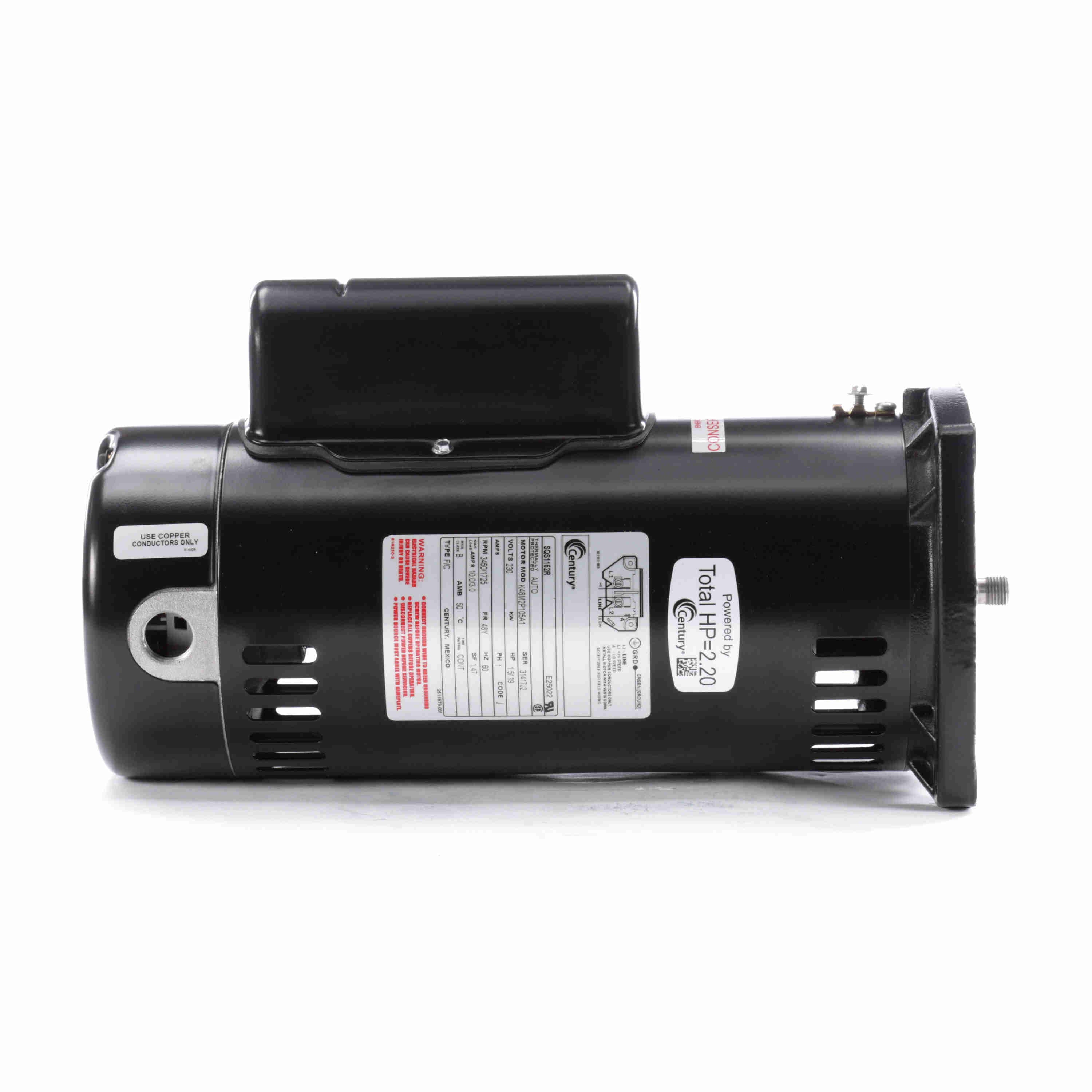 Century 1.5/.19 HP Pool Pump Motor, 1 phase, 3600 RPM, 230 V, 48Y Frame, ODP - SQS1152R