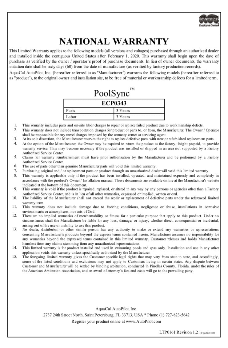 Aquacal PoolSync™ WiFi Controller - ECP0343 - The Pool Supply Warehouse