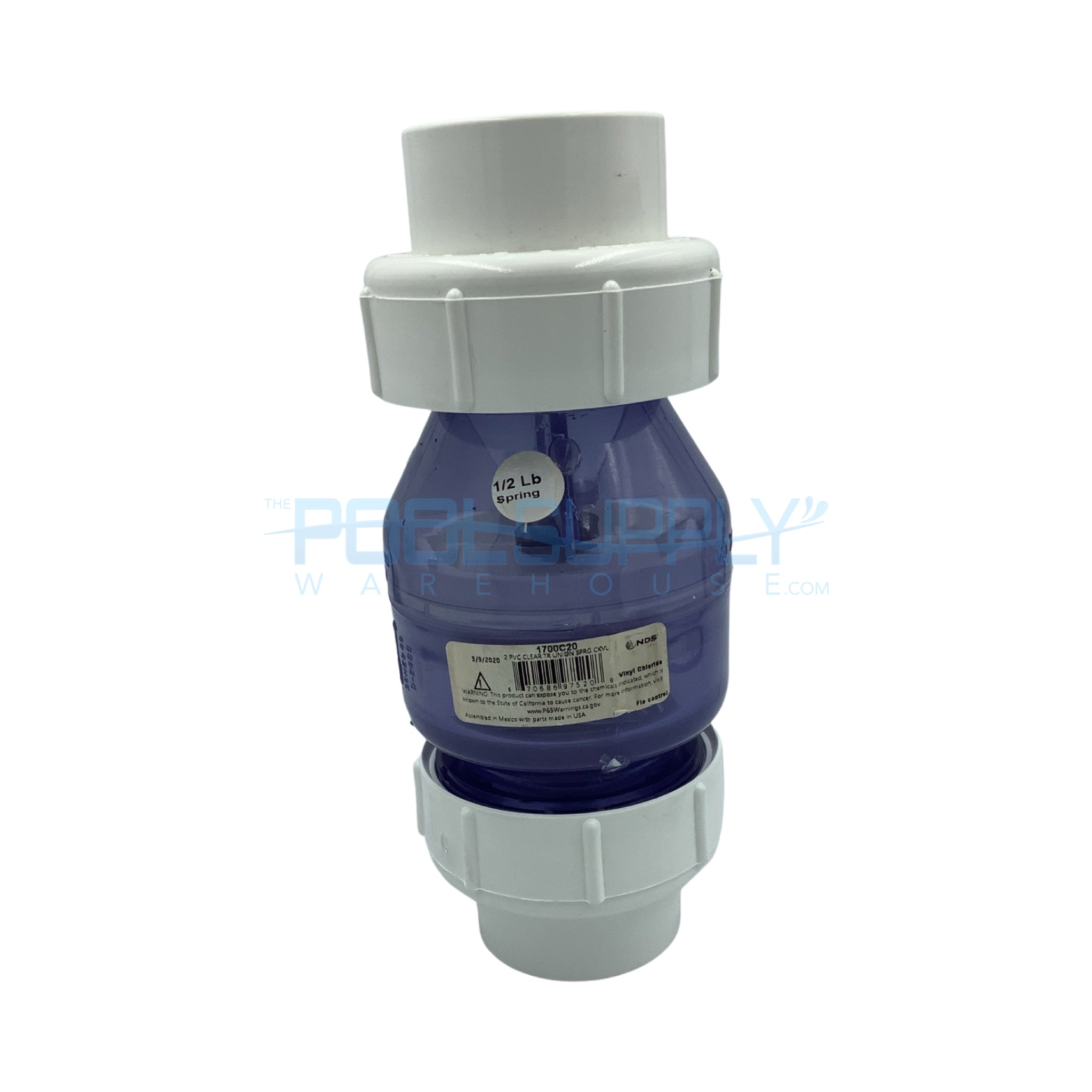 NDS 2" True Union Spring Check Valve, Clear - 1700C20 - The Pool Supply Warehouse