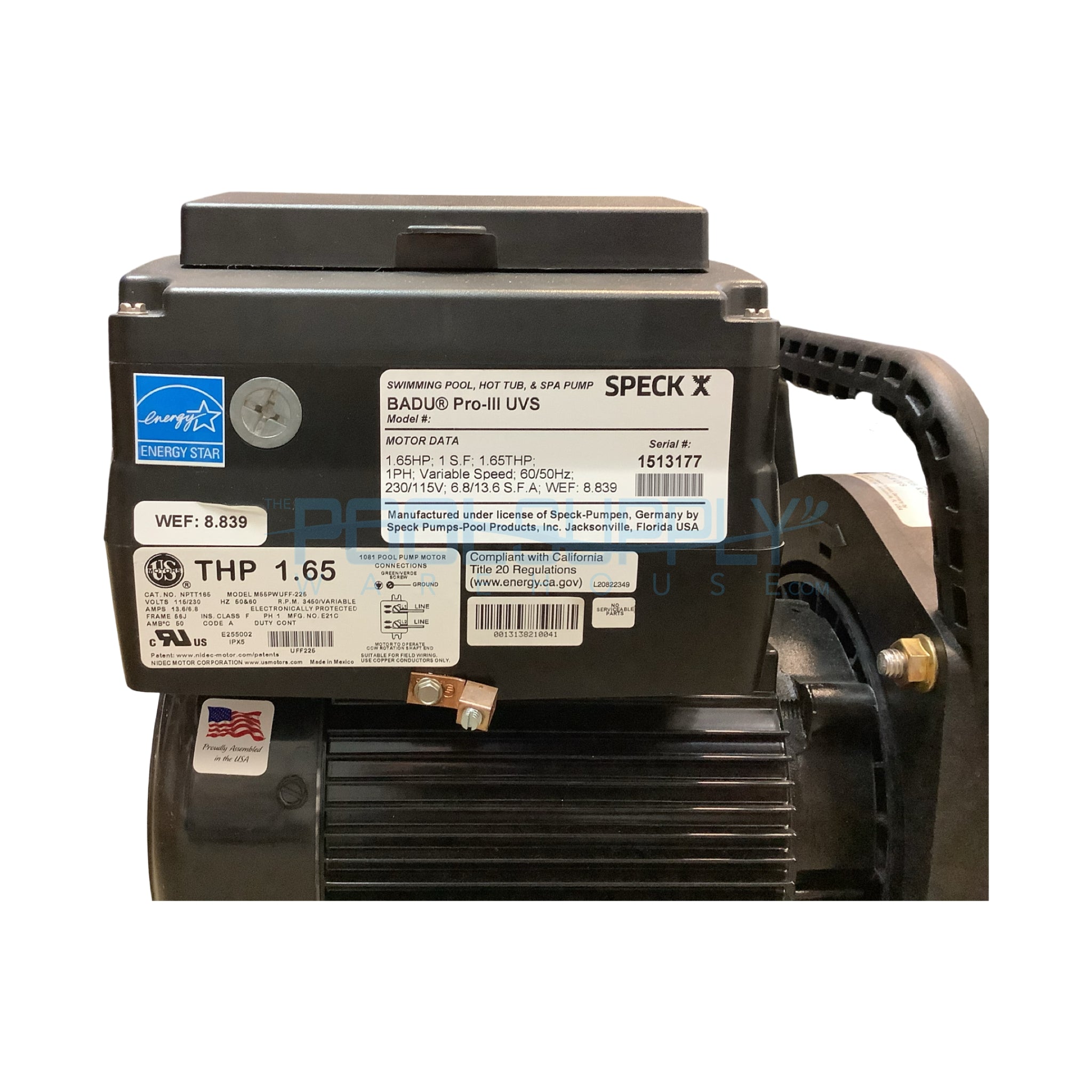 Speck 1-1/2 HP Badu Pro-III Variable Speed Pump - IG385-V165T-0US - The Pool Supply Warehouse