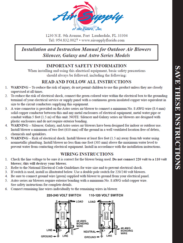 Air Supply Silencer Spa Air Blower PDF Installation Manual
