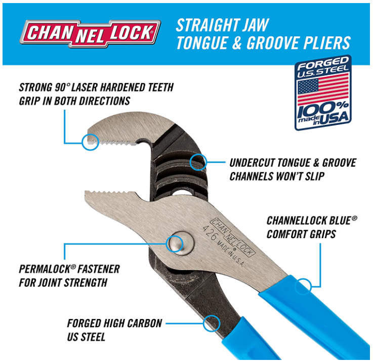 Channellock 6-1/2" Straight Jaw Tongue and Groove Pliers - 426