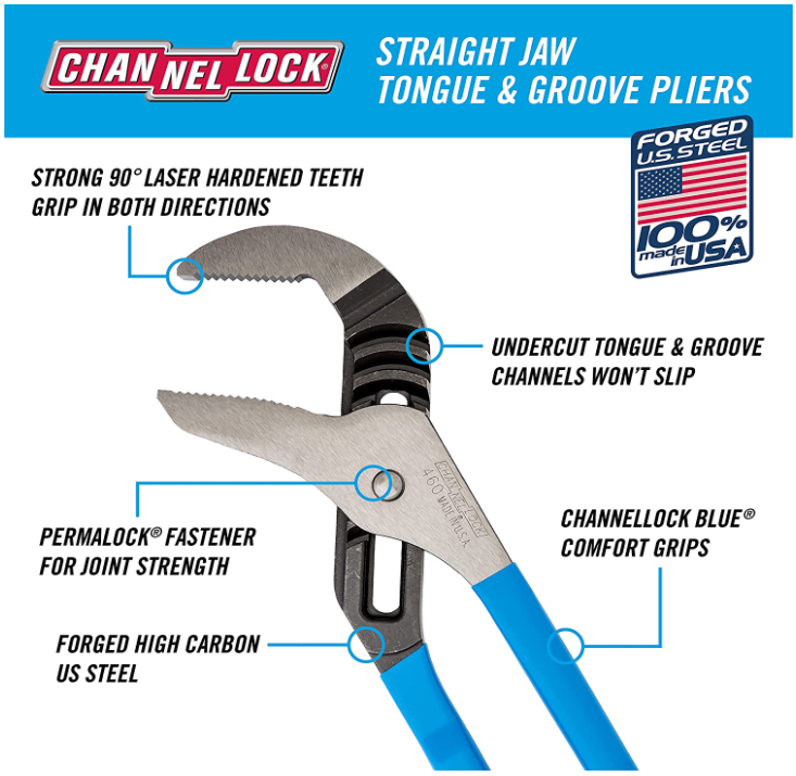 Channellock 16-1/2" Straight Jaw Tongue and Groove Pliers - 460