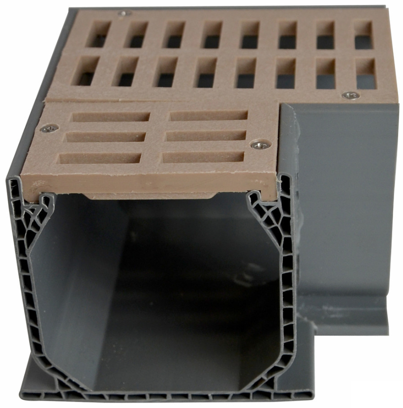 NDS Mini Channel™ Fabricated 90° Elbow with Grate; PVC, Sand - 5383