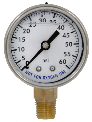 Super-Pro 2" 0-60 PSI 1/4" LM STL Liquid Filled Pressure Gauge - 88060BU