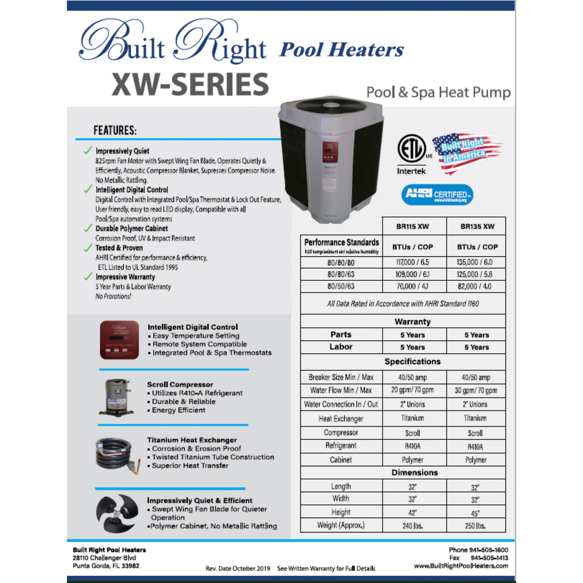 Built Right XW Series Heat/Cool Pump - BR135-1XW H/C