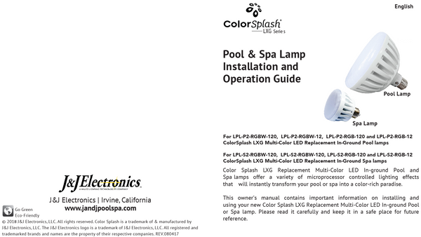 ColorSplash® LXG Multi-Color Pool & Spa Bulb 12V Installation Manual