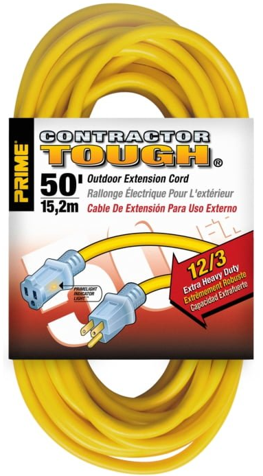 Prime 50' 12/3 Gauge SJTW Yellow Jobsite Outdoor Extension Cord - EC511830