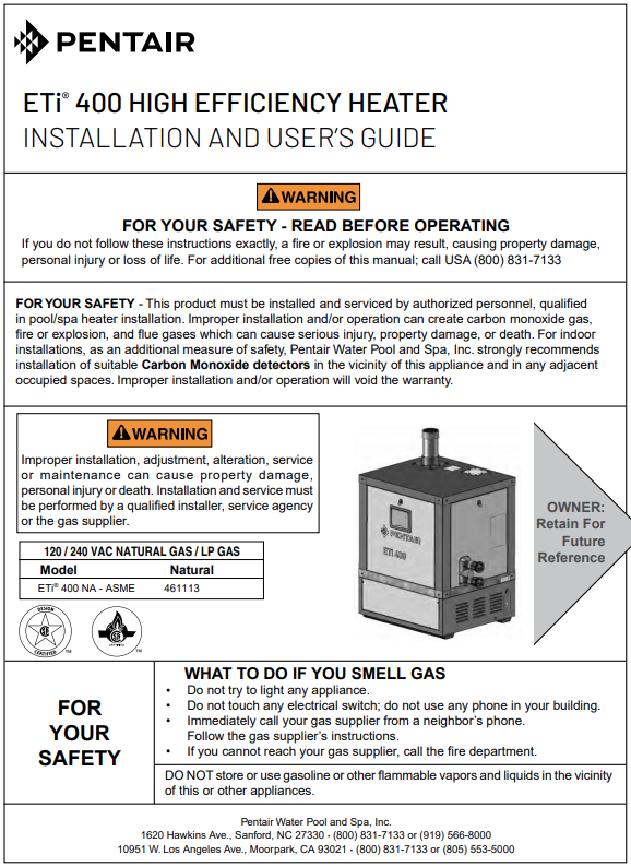 ETi 400 High Efficiency Heater Installation Manual