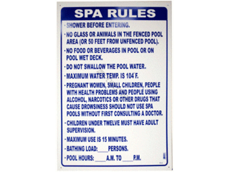 PoolStyle Spa Rules Sign FL Approved, 24"x36" - FL-4 - The Pool Supply Warehouse