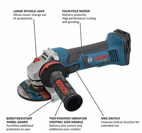 Bosch 18V Cordless 4 1/2" Angle Grinder - GWS18V-45