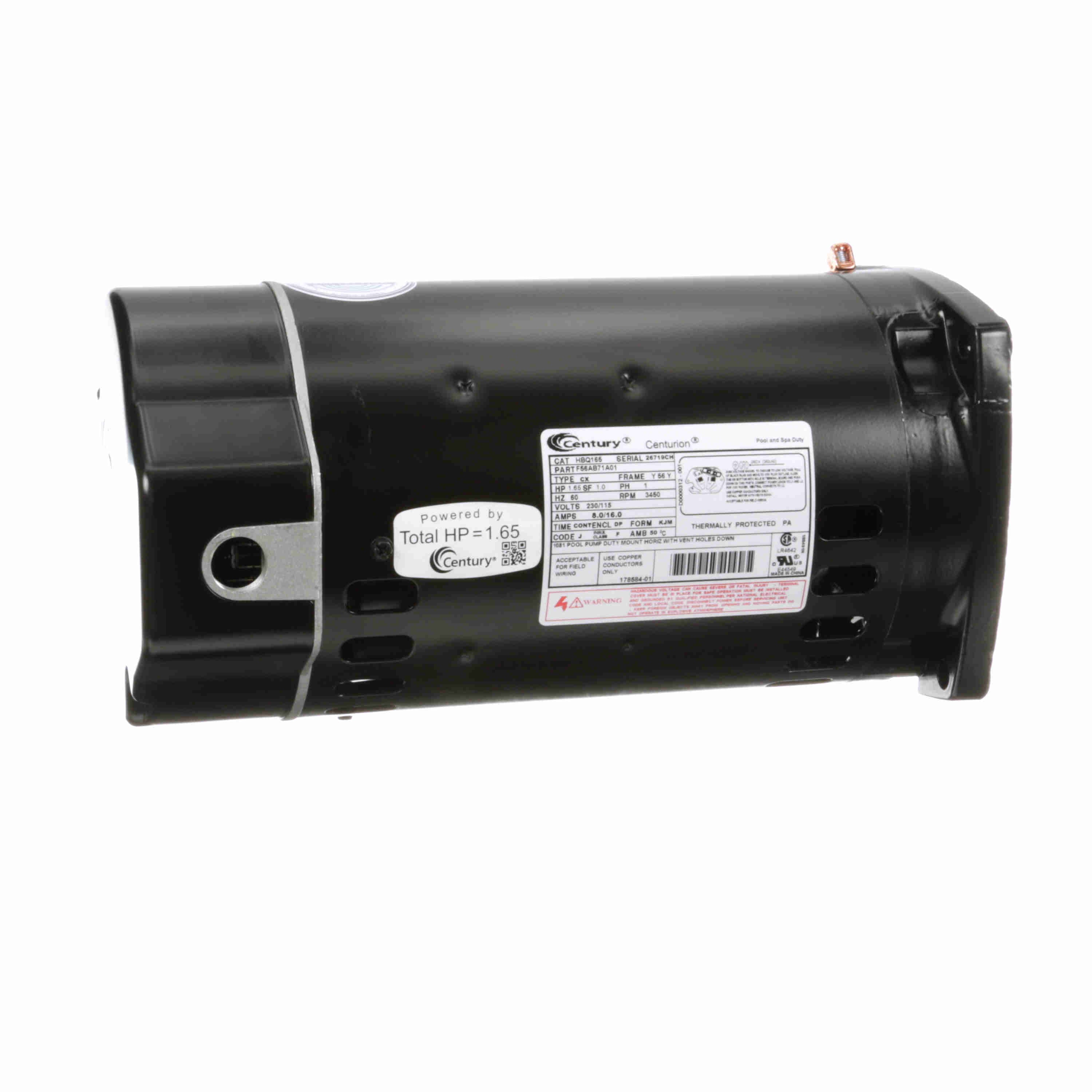 Century® 1.65 HP Pool Pump Motor, 1 phase, 3600 RPM, 230/115 V, Frame, - HBQ165