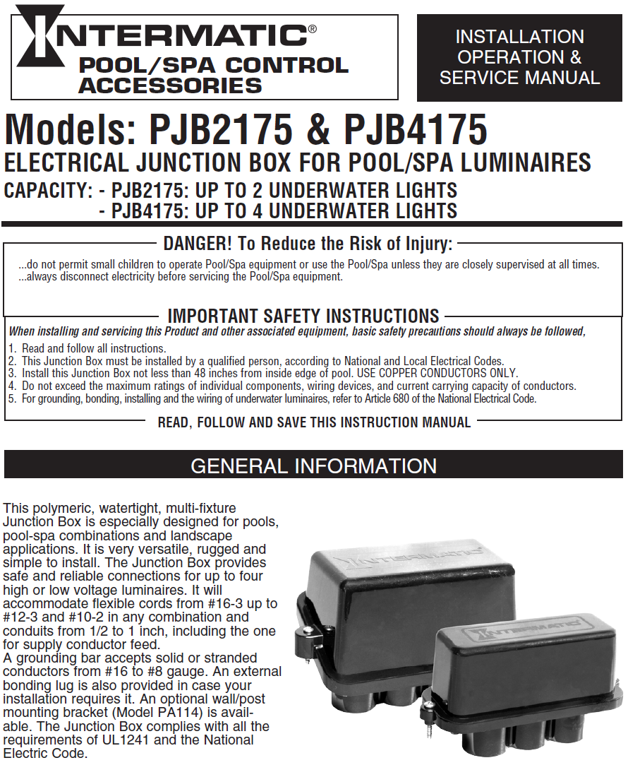 Intermatic 2-Light & 4-Light Pool/Spa Junction Box Installation Manual