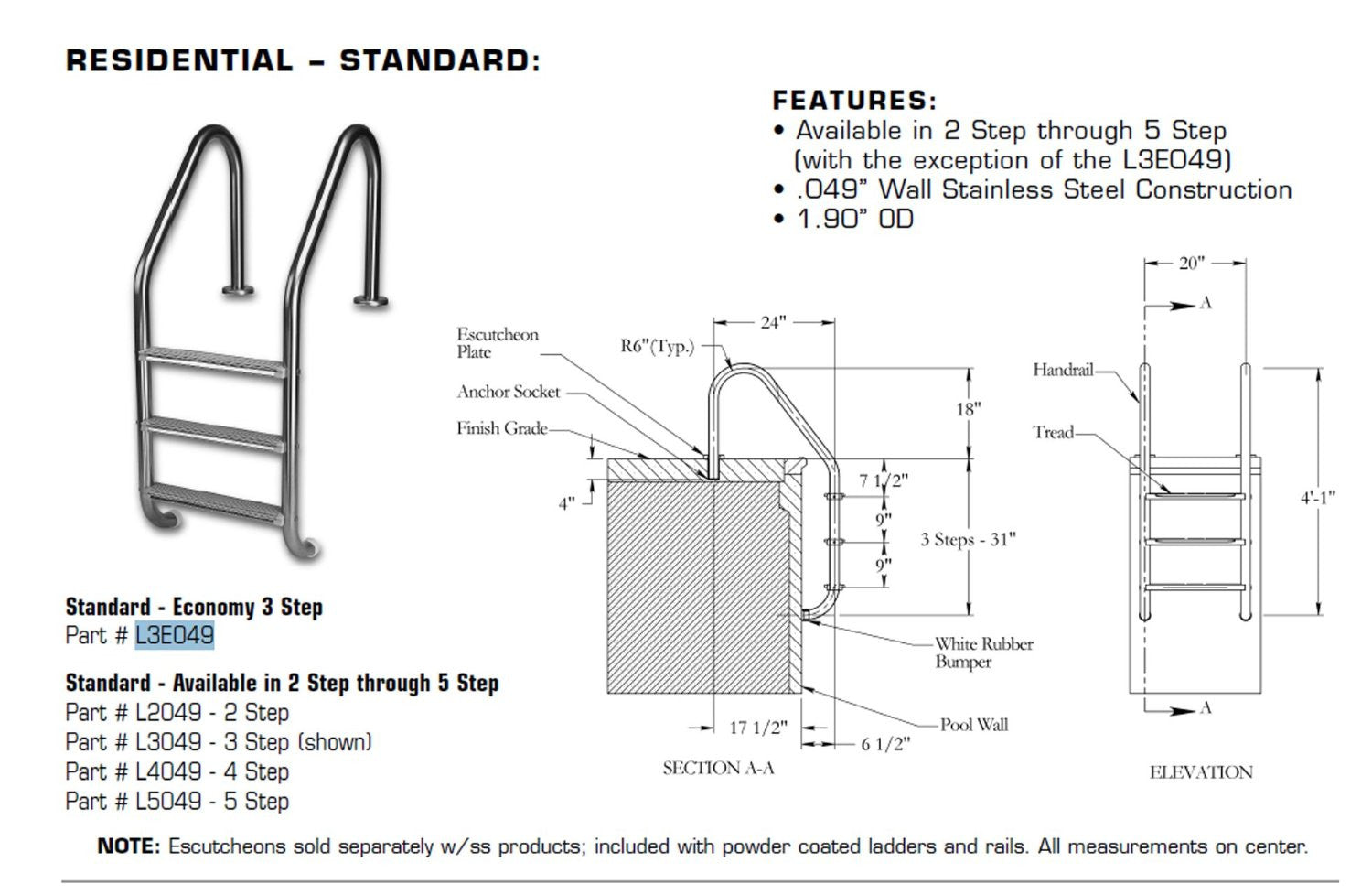 Inter-Fab L3E049S 3-Step Economy Ladder with Sure-Step Tread-The Pool Supply Warehouse