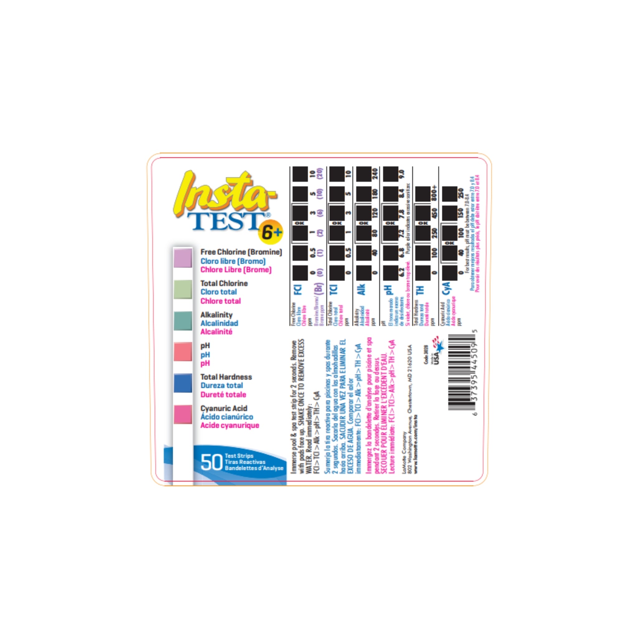 Lamotte Insta-Test® 6 Plus Test Strip (50 Tests) - 3028-BC-12 - The Pool Supply Warehouse