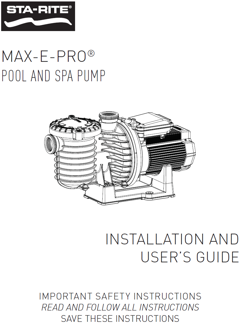 Max-E-Pro High Efficiency Pool And Spa Pump - Installation Manual