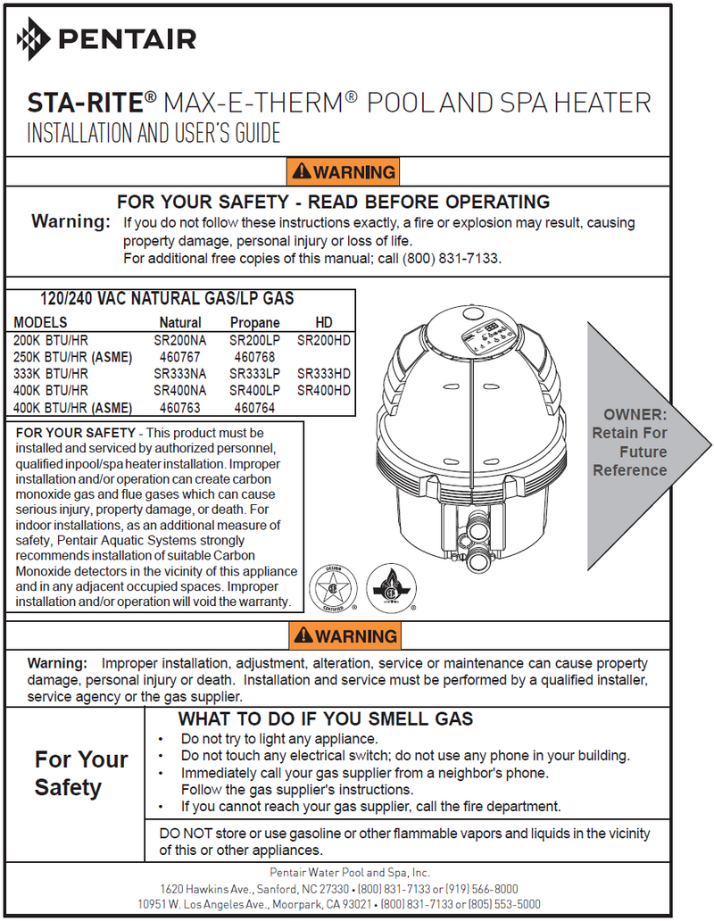 Max-E-Therm High Performance Pool and Spa Heater Installation Manual