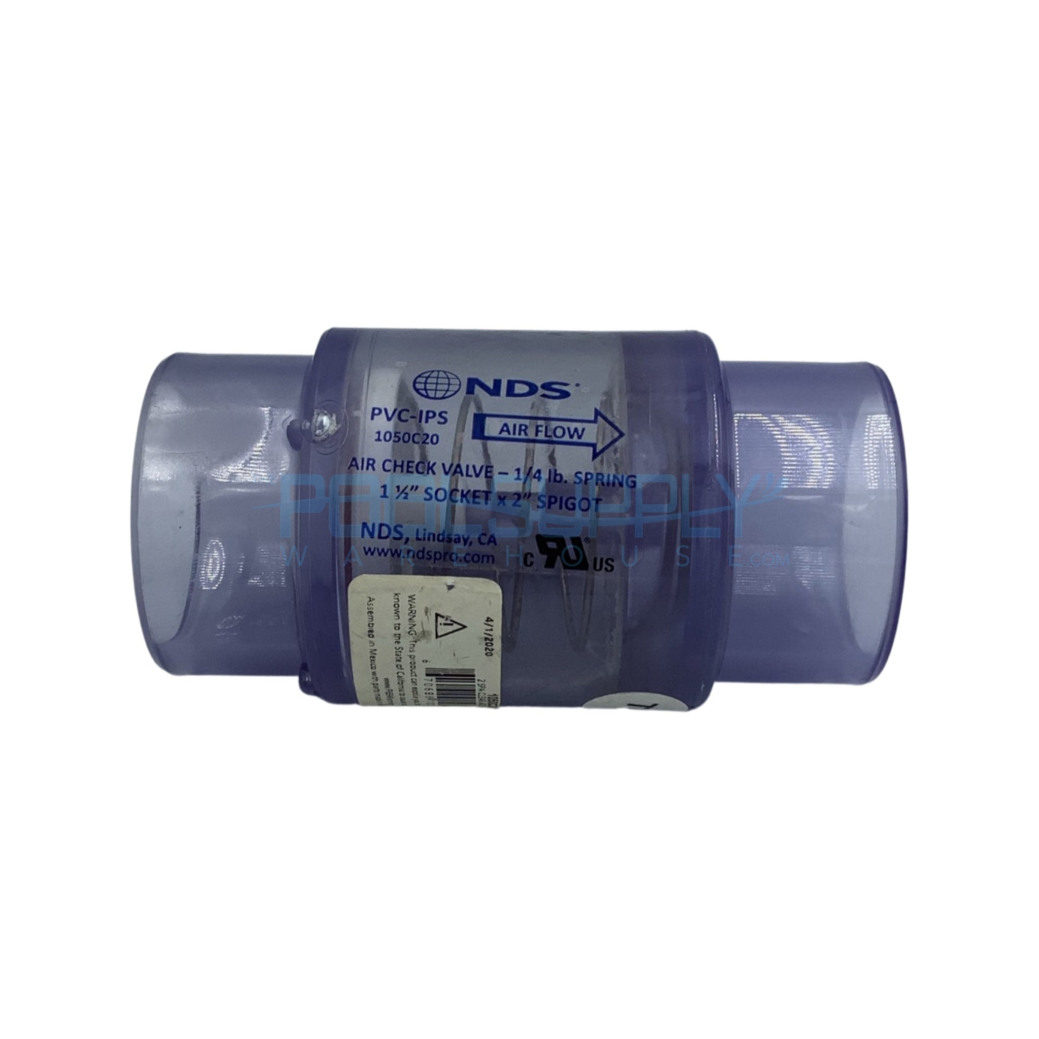 NDS 1-1/2"x2" Clear Spa Spring Check Valve - 1050C20 - The Pool Supply Warehouse