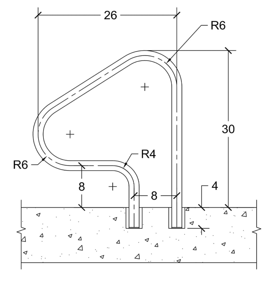 Saftron Beige 3-Bend Return to Deck Figure-4 Hand Rail - P-326-RTD-B - The Pool Supply Warehouse