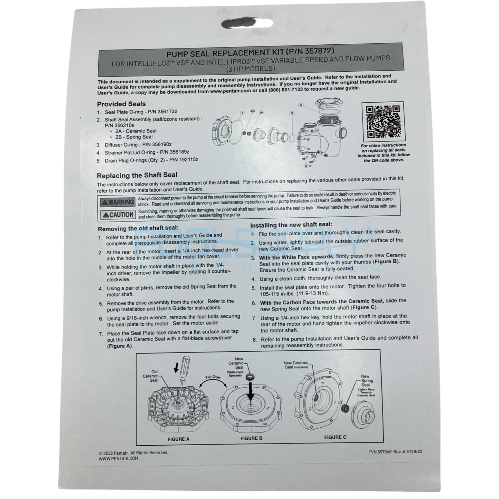 Pentair 3 HP Seal Set - 357872 - The Pool Supply Warehouse