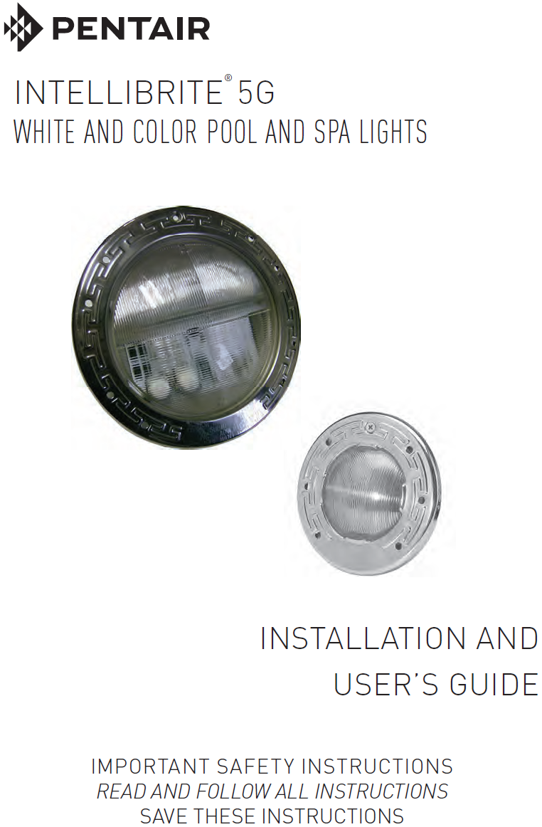 Pentair IntelliBrite 5G White LED 50 Ft Cord 12V Spa Light - 640151 Installation Manual