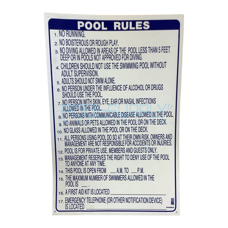 PoolStyle PS239 24"x36" Sign - Pool Rules NC Approved - 2436NCP - The Pool Supply Warehouse