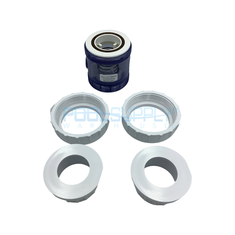 Praher 2" Double Union Clear Spring Check Valve, Clear - 202-CVC-200CR - The Pool Supply Warehouse