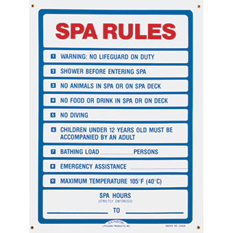 Pentair Pool Products R230300 Spa Rules 18 in. x 24 in.-The Pool Supply Warehouse