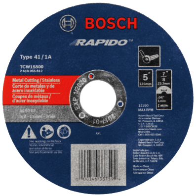 Bosch 5" 60 Grit Rapido™ Fast Metal/Stainless Cutting Abrasive Wheel - TCW1S500