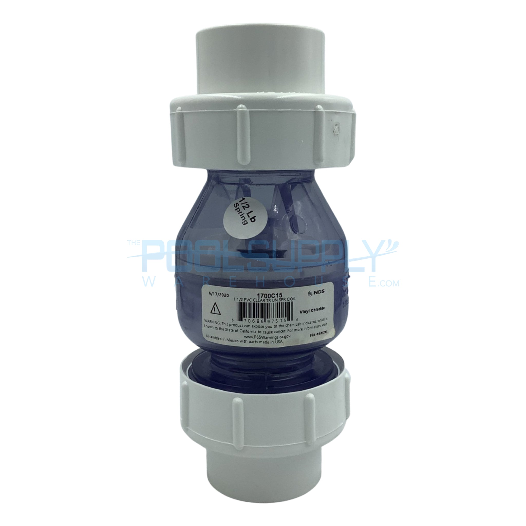 True Union Spring Check Valve 1.5 in. Clear - 1700C15 - The Pool Supply Warehouse