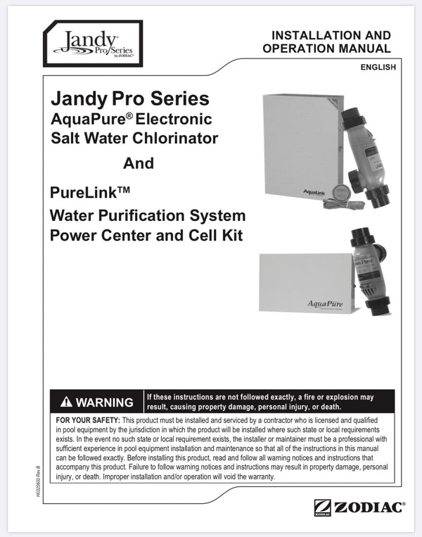 JandyPro Series AquaPure® and PureLink™ PDF Manual-The Pool Supply Warehouse