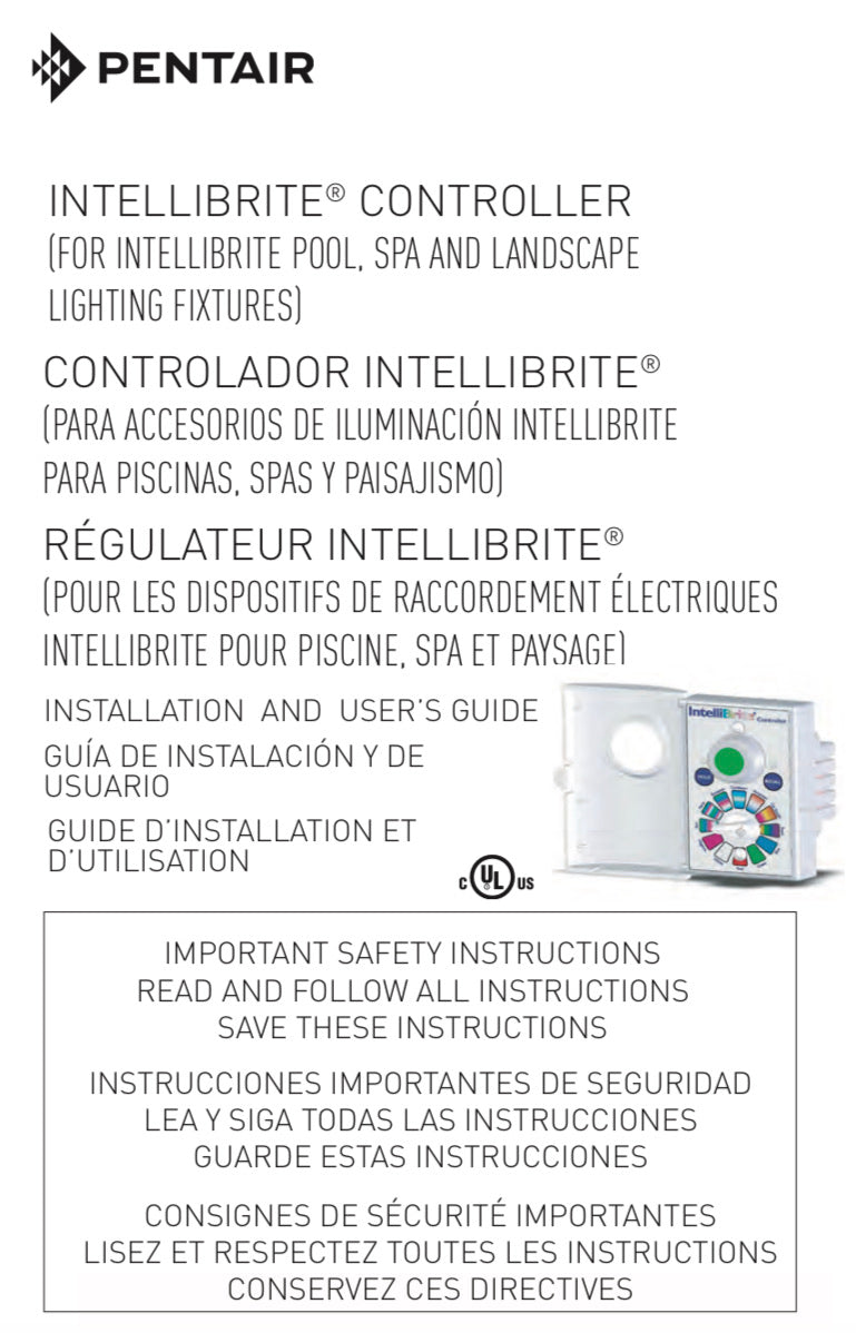IntelliBrite® Light Controller PDF Manual - PDF Manual - PENTAIR WATER POOL AND SPA INC - The Pool Supply Warehouse