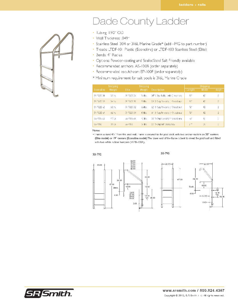 S.R. Smith Dade County/Florida Rollout Ladder - 50-792S-36-The Pool Supply Warehouse