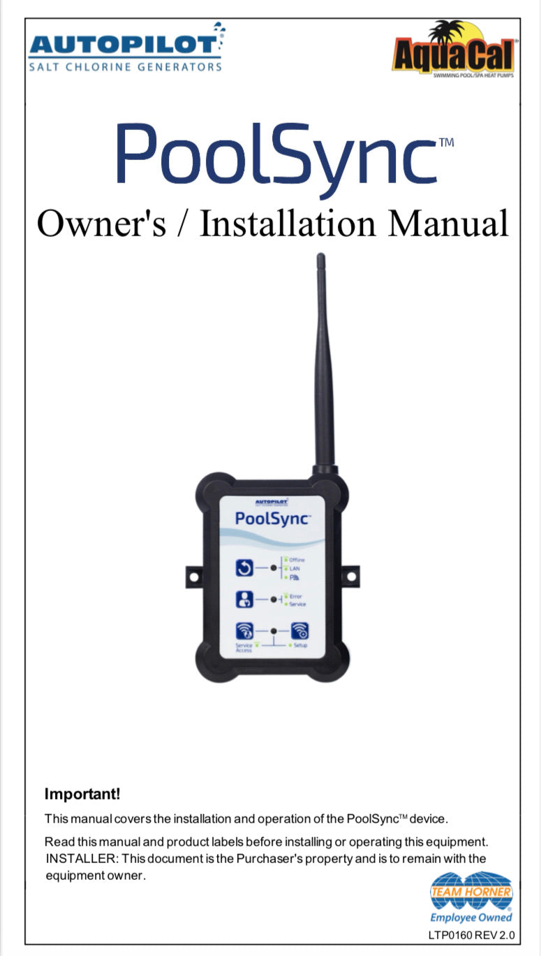 PoolSync Wi-Fi Controller PDF Owner's Manual - PDF Owner's Manual - AquaCal - The Pool Supply Warehouse