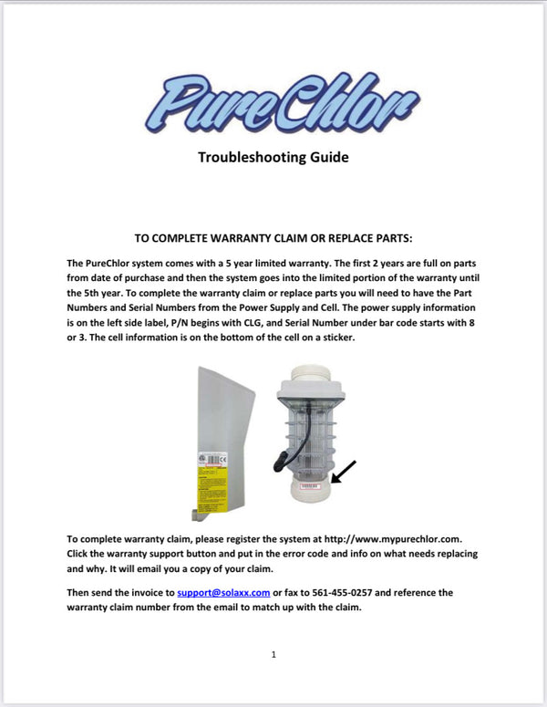 PureChlor Salt Chlorine Generator Troubleshooting Guide-The Pool Supply Warehouse